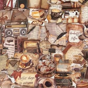 Vintage Cafe Coffee Stickers 50pc